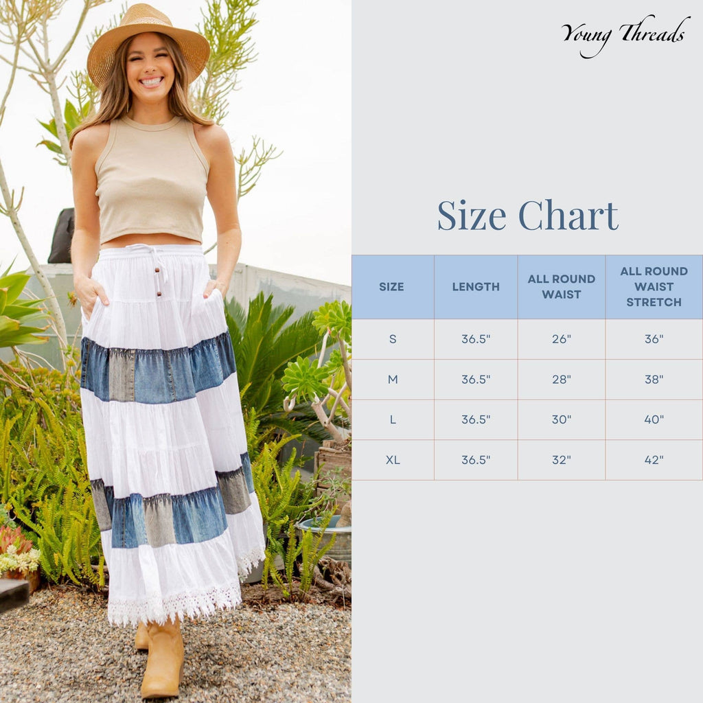 Women Long Tiered Western Skirt, Lined With Two Pockets