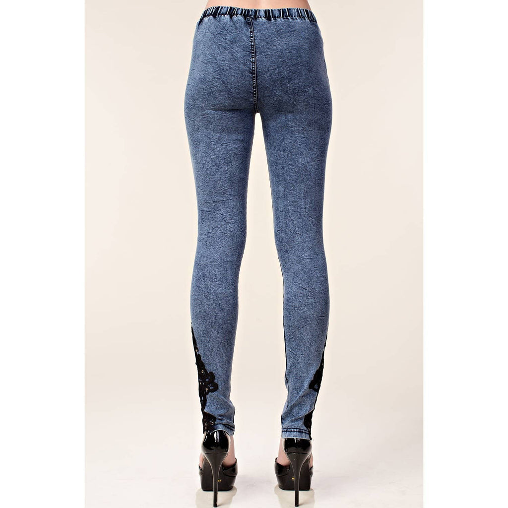 CROCHET LACE RHINESTONE SKINNY JEAN LEGGINGS