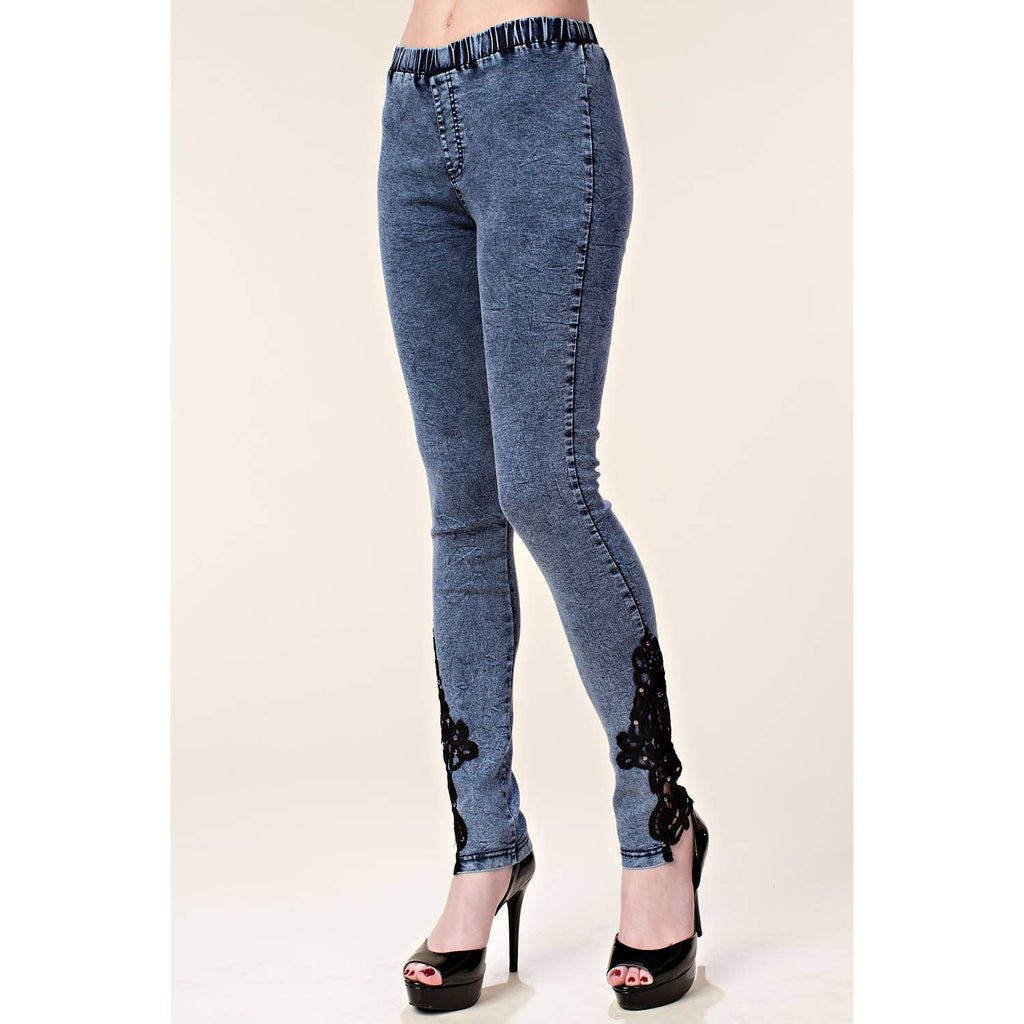 CROCHET LACE RHINESTONE SKINNY JEAN LEGGINGS