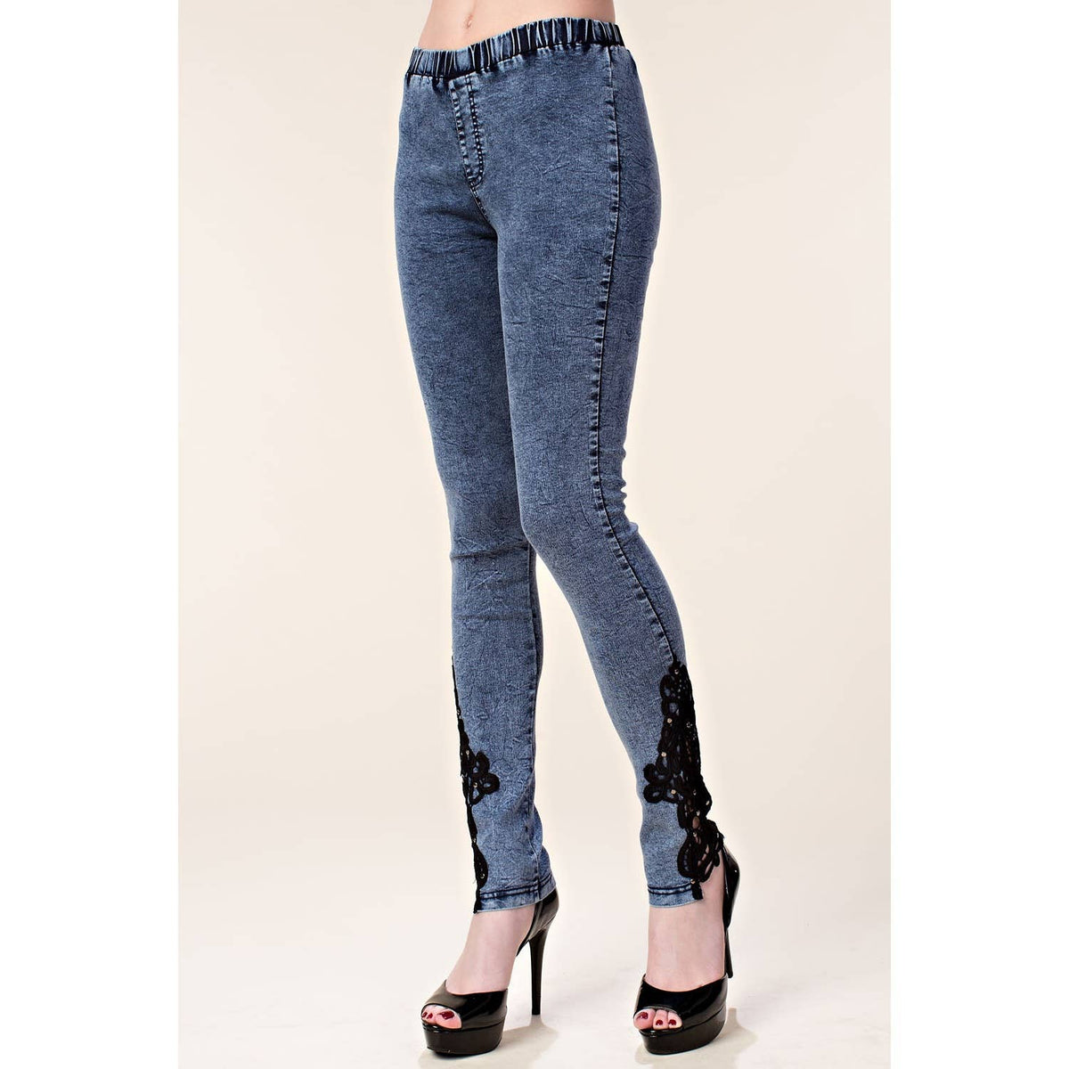 CROCHET LACE RHINESTONE SKINNY JEAN LEGGINGS