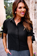 Lainey Tie Sleeve Top- Black