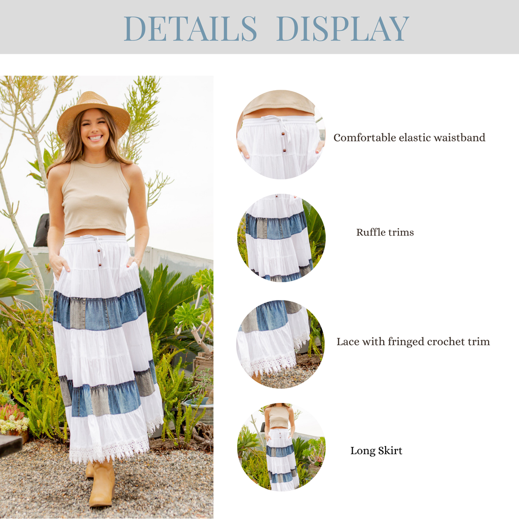 Women Long Tiered Western Skirt, Lined With Two Pockets