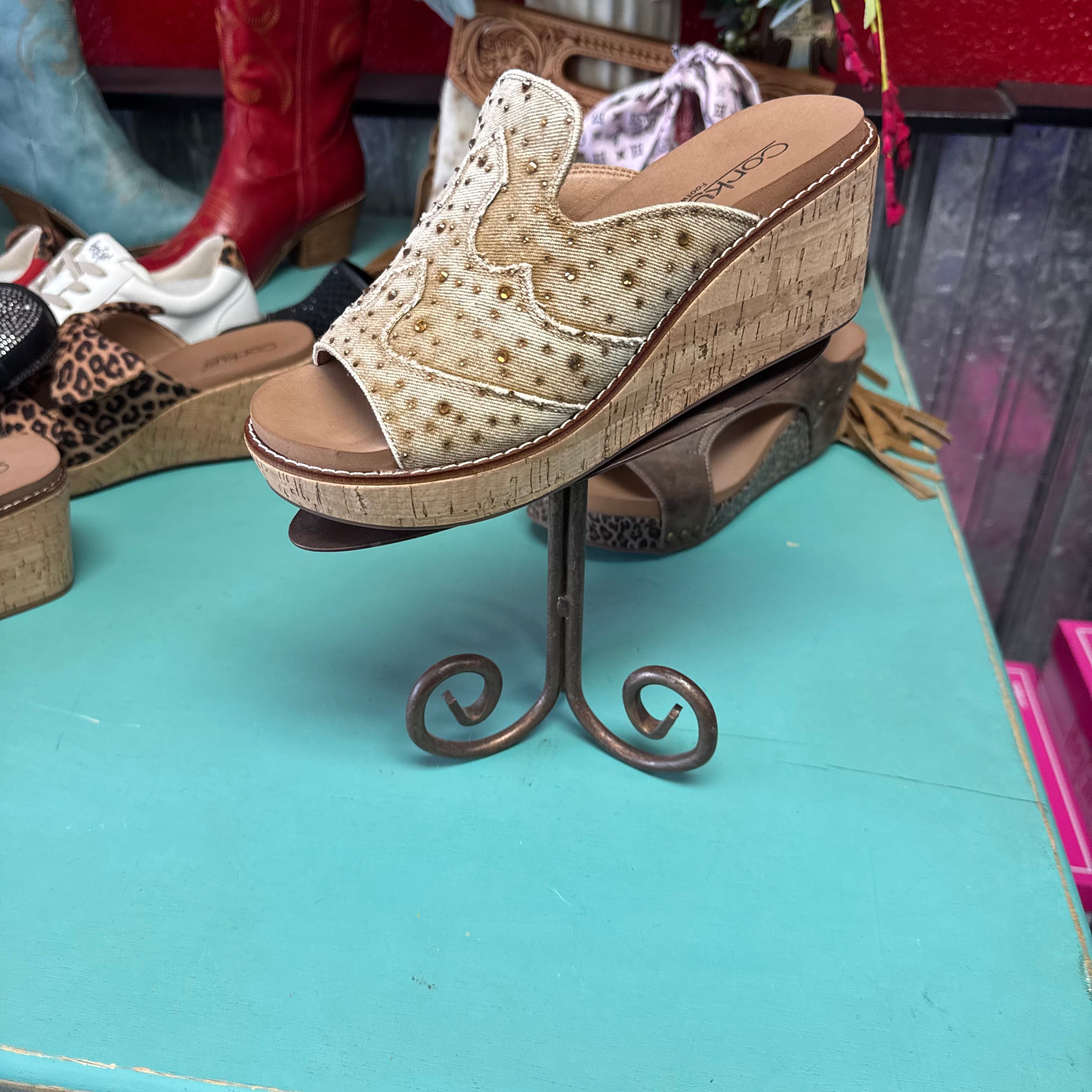 Corkys neon moon tan washed denim rhinestones