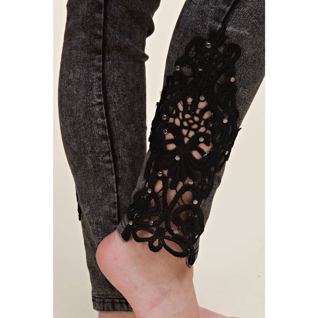 CROCHET LACE RHINESTONE SKINNY JEAN LEGGINGS