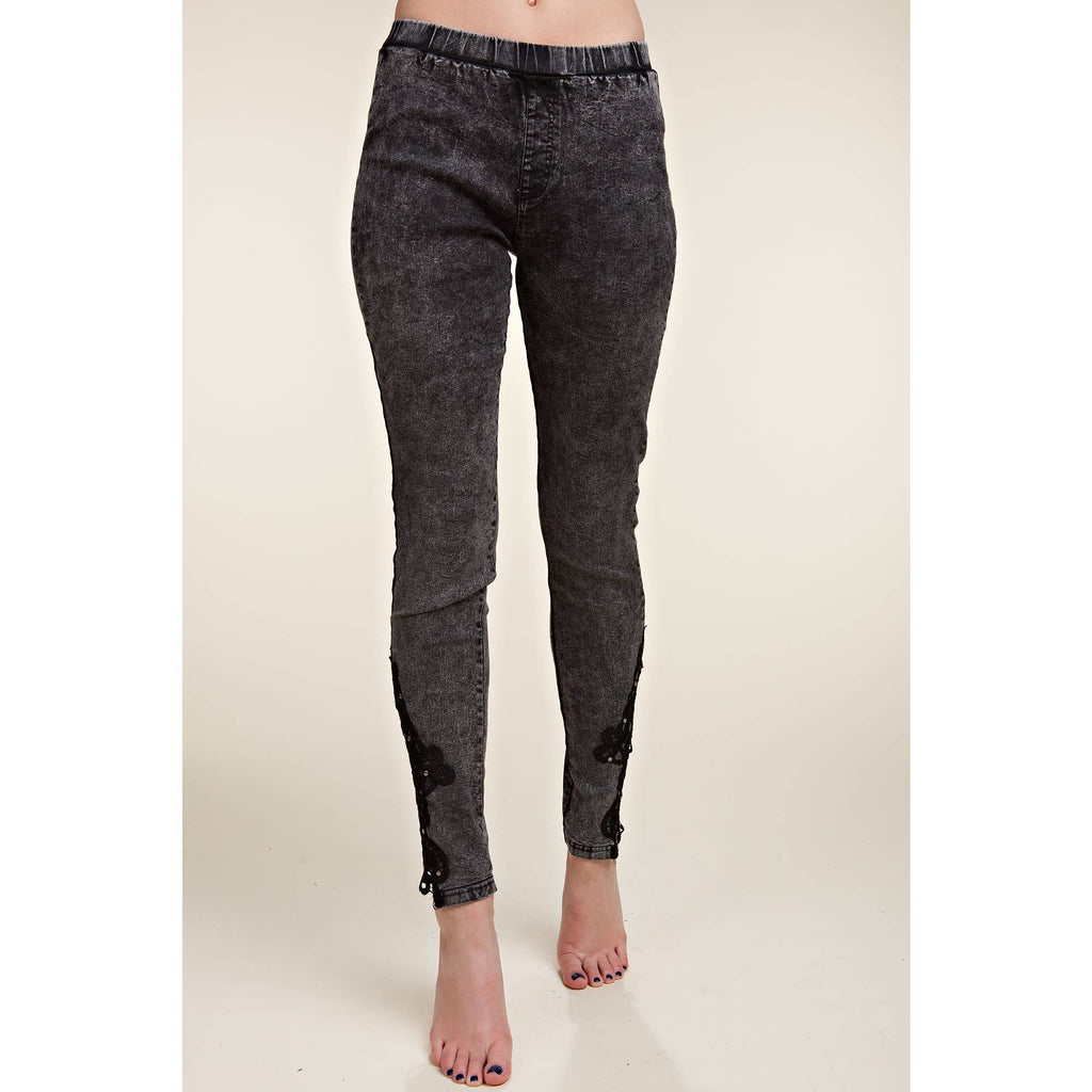 CROCHET LACE RHINESTONE SKINNY JEAN LEGGINGS