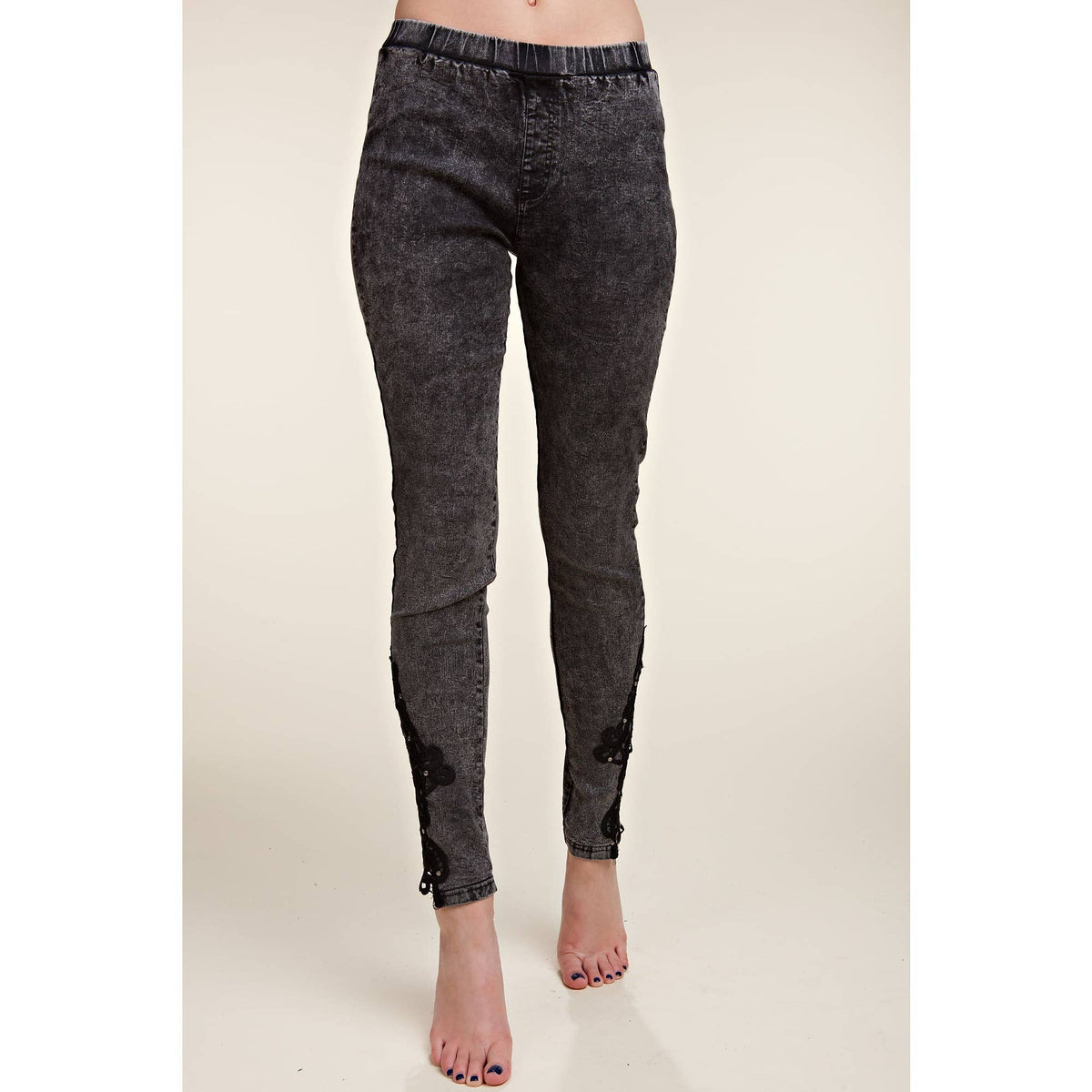 CROCHET LACE RHINESTONE SKINNY JEAN LEGGINGS
