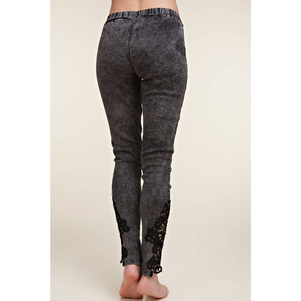 CROCHET LACE RHINESTONE SKINNY JEAN LEGGINGS