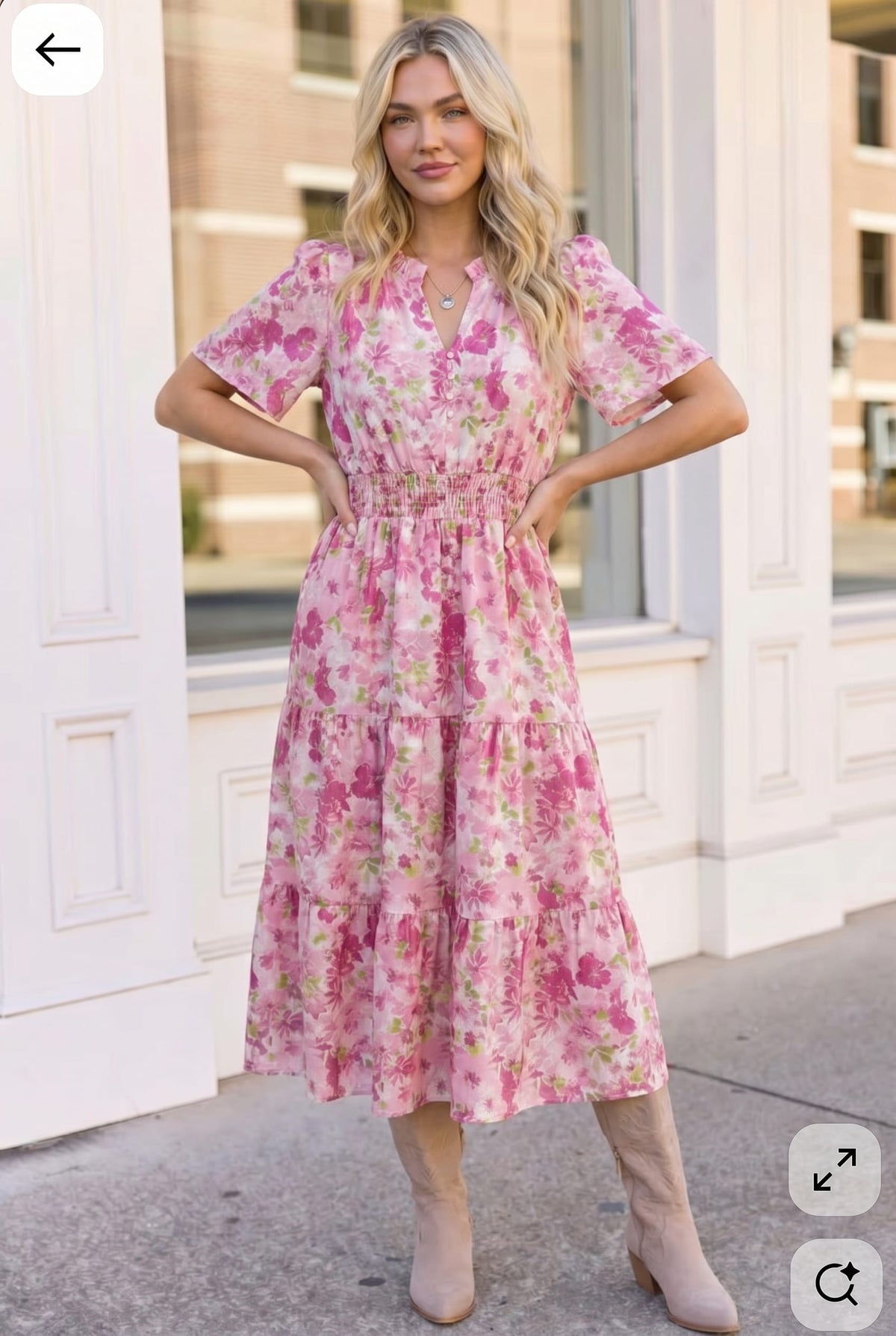 A Georgia Dream in Pink Floral Midi Dress