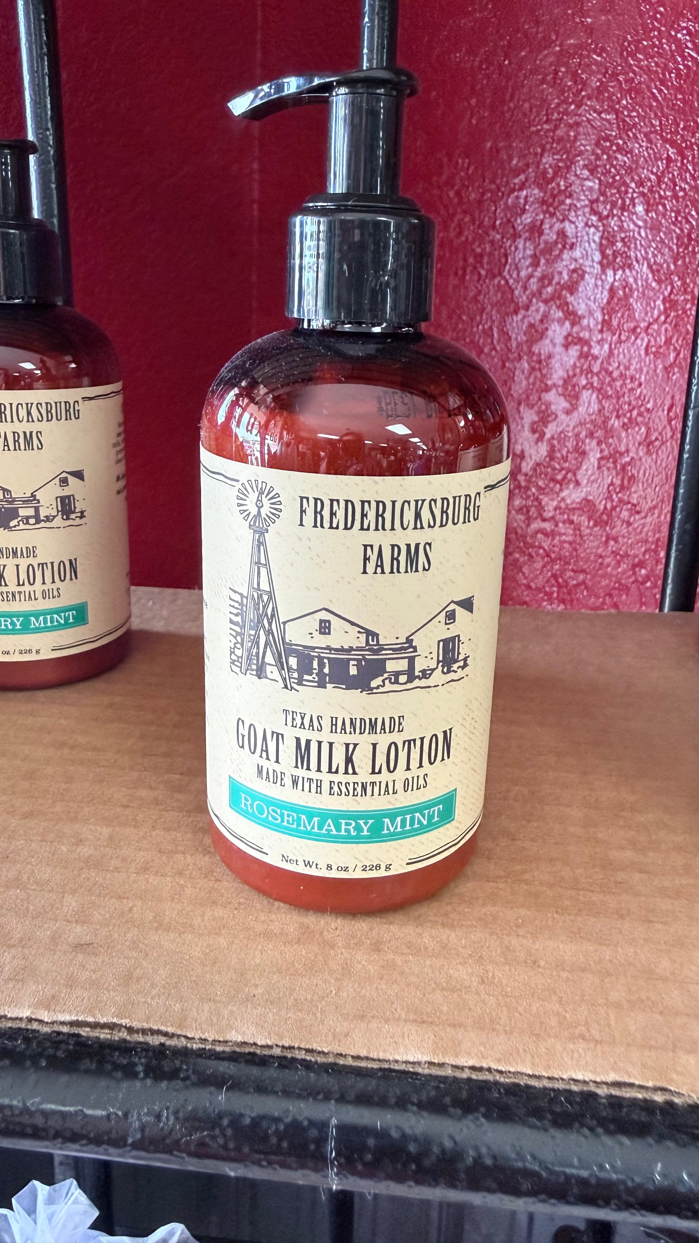 Fredericksburg Farms, Texas handmade goat, milk lotion made with essential oils rosemary mint