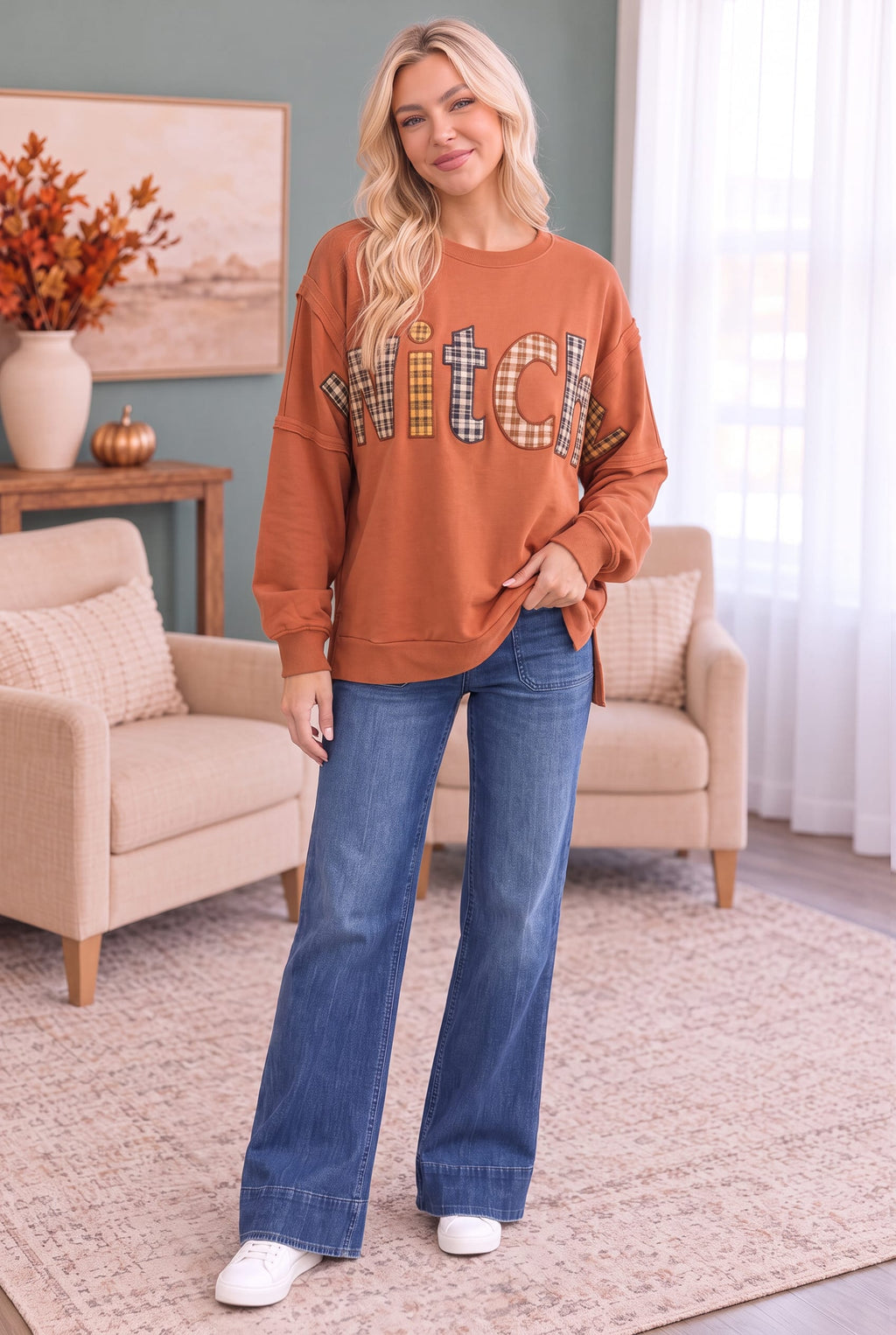 Witchy Plaid Patch Sweatshirt
