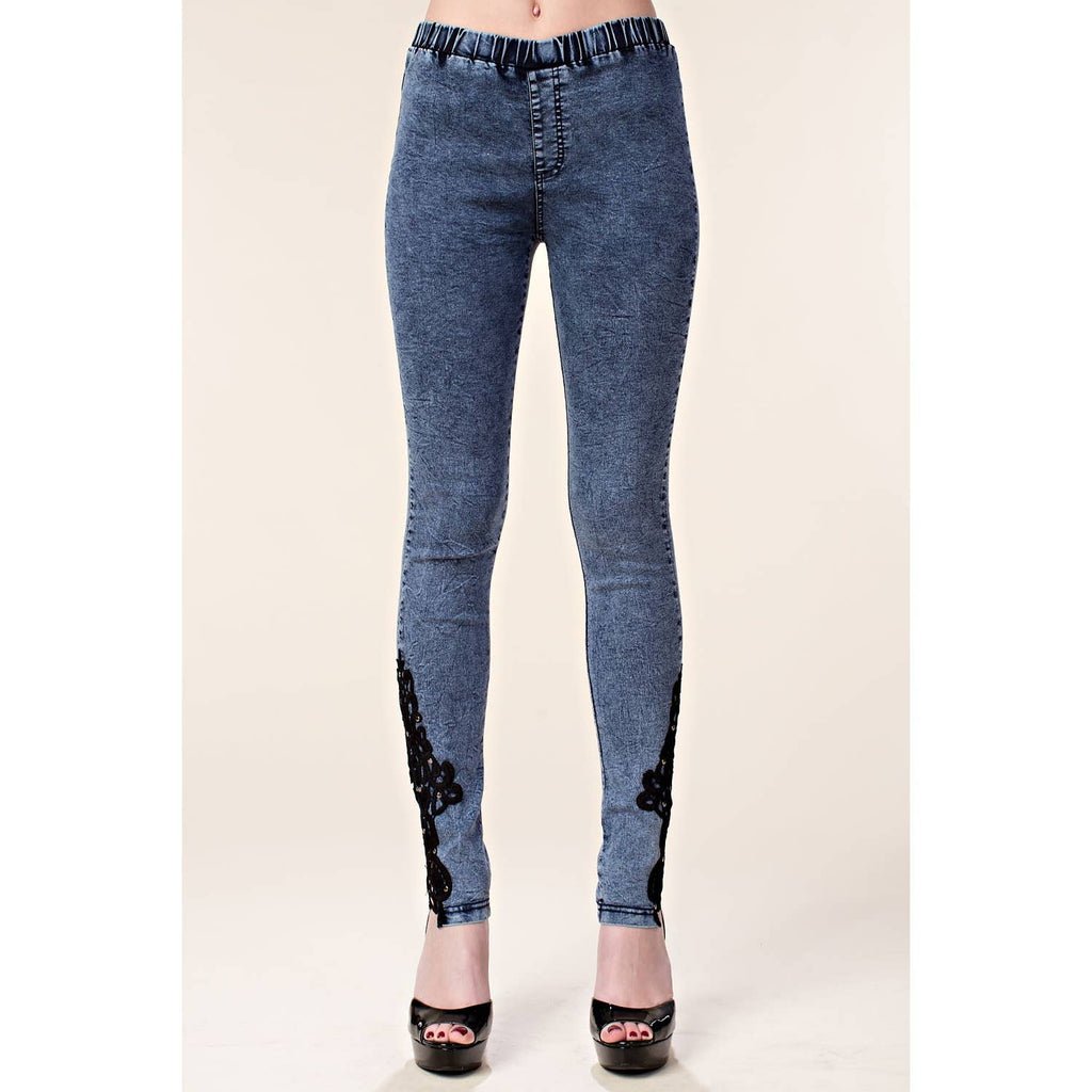 CROCHET LACE RHINESTONE SKINNY JEAN LEGGINGS
