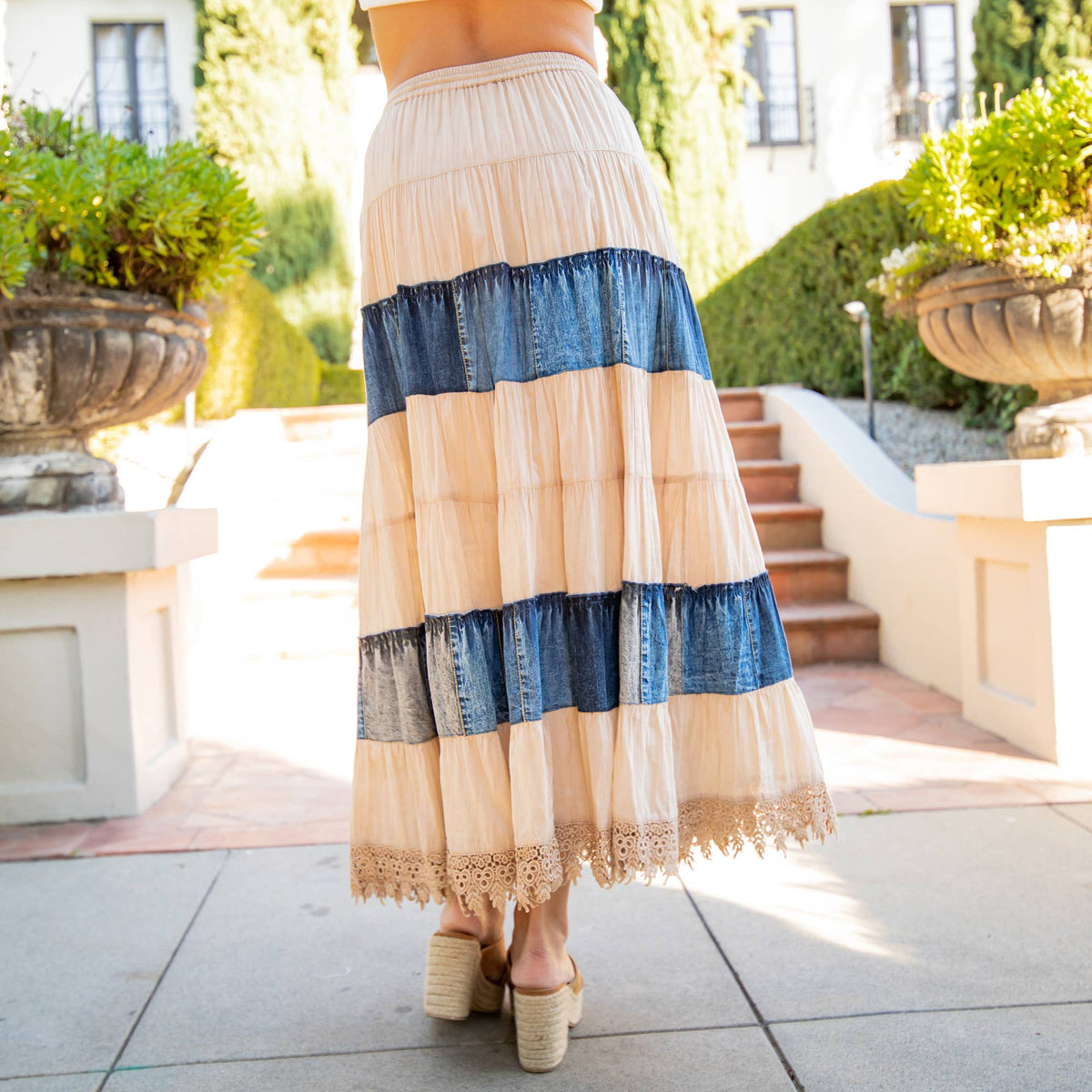 Women Long Tiered Western Skirt, Lined With Two Pockets