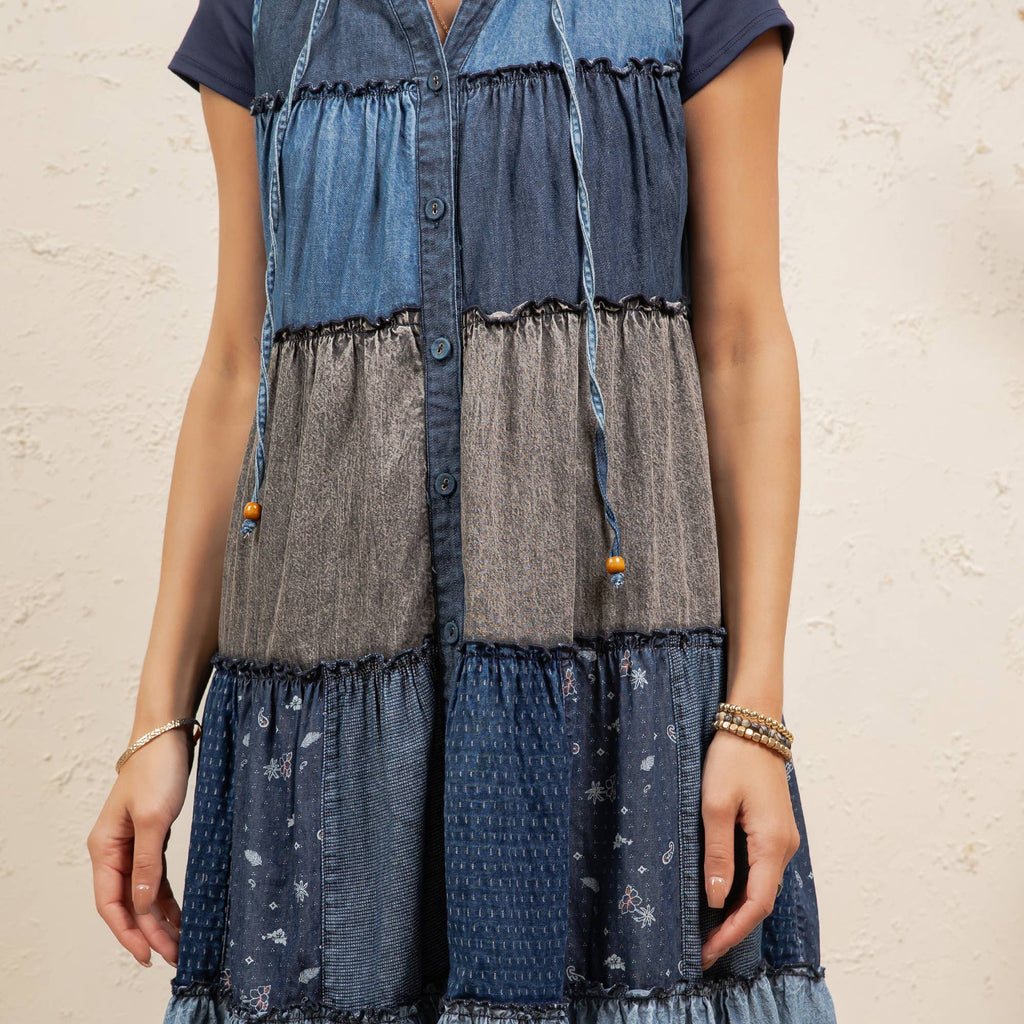 Boho Sleeveless Maxi Button-Front Duster With Hood NEW COLOR