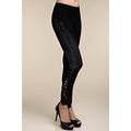 FEATHER PRINT LEGGINGS WITH STONE AND LACE