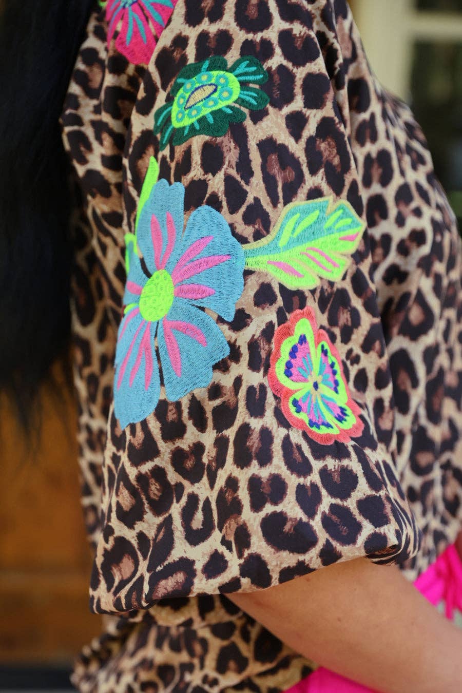 Donna Embroidered Top- Leopard