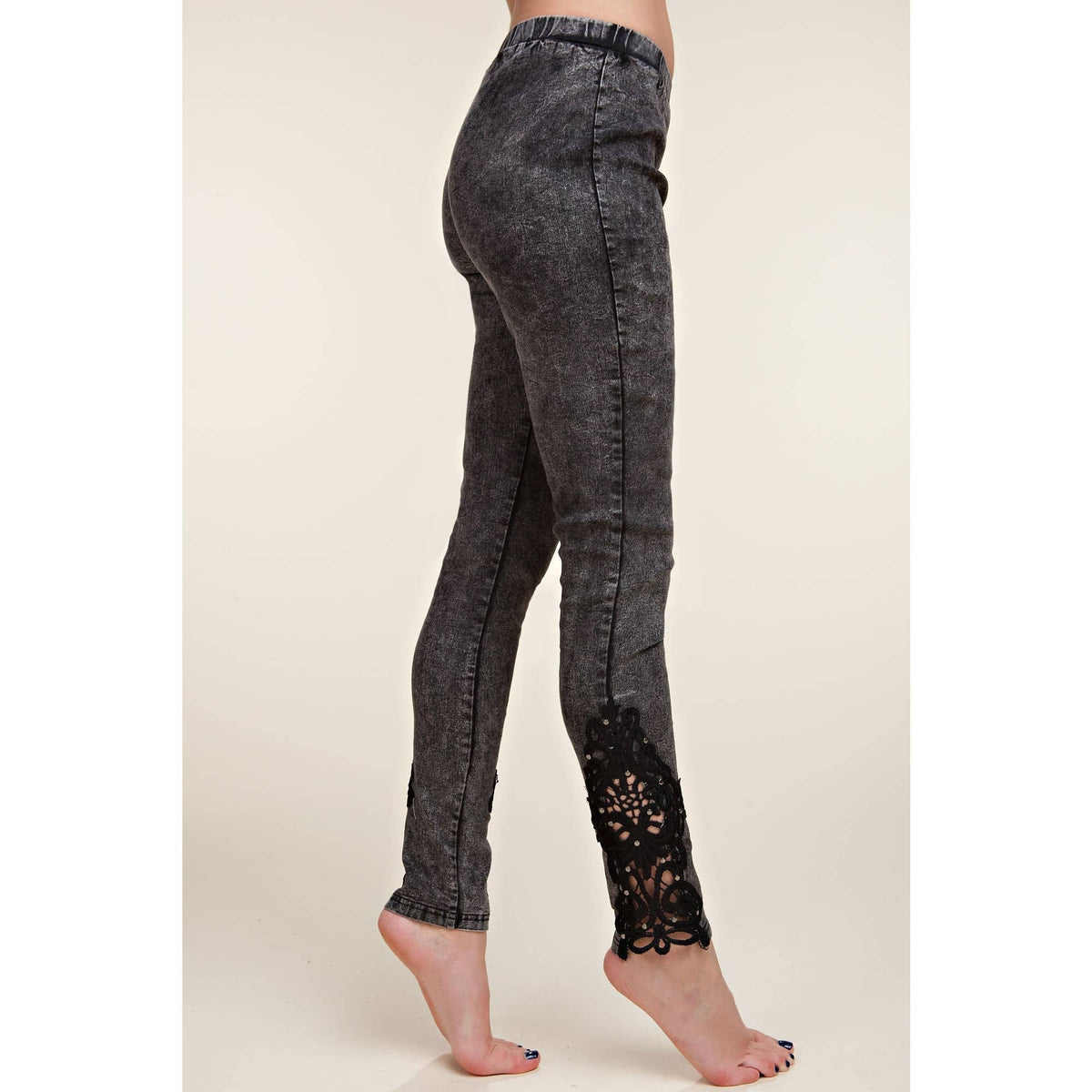 CROCHET LACE RHINESTONE SKINNY JEAN LEGGINGS