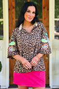 Donna Embroidered Top- Leopard